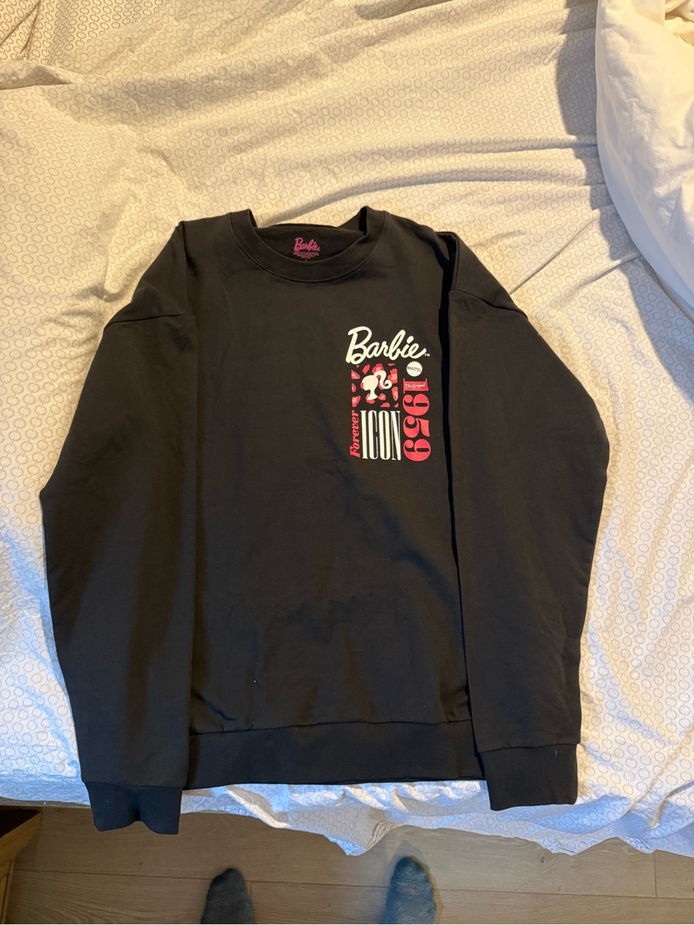Barbie Black Crewneck with Pink and White Graphic